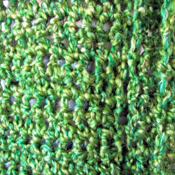 Green Scarf 87x5 Retro Chunky Handmade Crochet Hand Knit Gift Men Women NWT - Picture 6 of 6